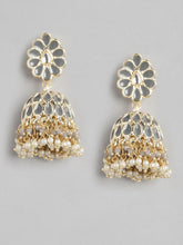 Grey & Gold-Plated Dome Shaped Jhumkas Earrings