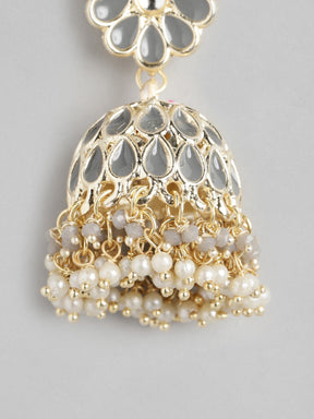 Grey & Gold-Plated Dome Shaped Jhumkas Earrings