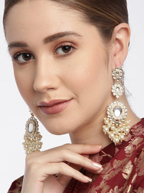 White Kundan Classic Drop Earrings