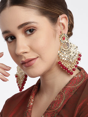 Maroon Kundan Classic Drop Earrings