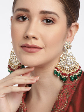 Kundan Green & Red Classic Drop Earrings