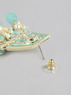 Turquoise Blue & Gold-Plated Dome Shaped Drop Earrings