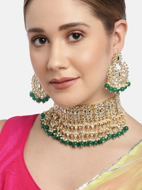 Green Handcrafted Kundan Choker Set