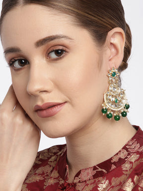 Green Kundan Crescent Shaped Chandbalis Earrings