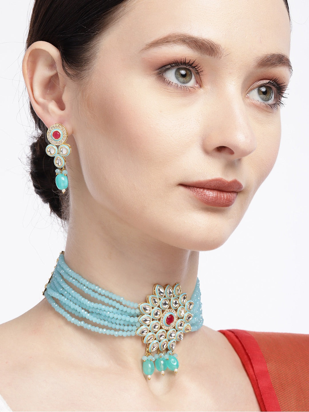 Blue Kundan & Beaded Choker Set