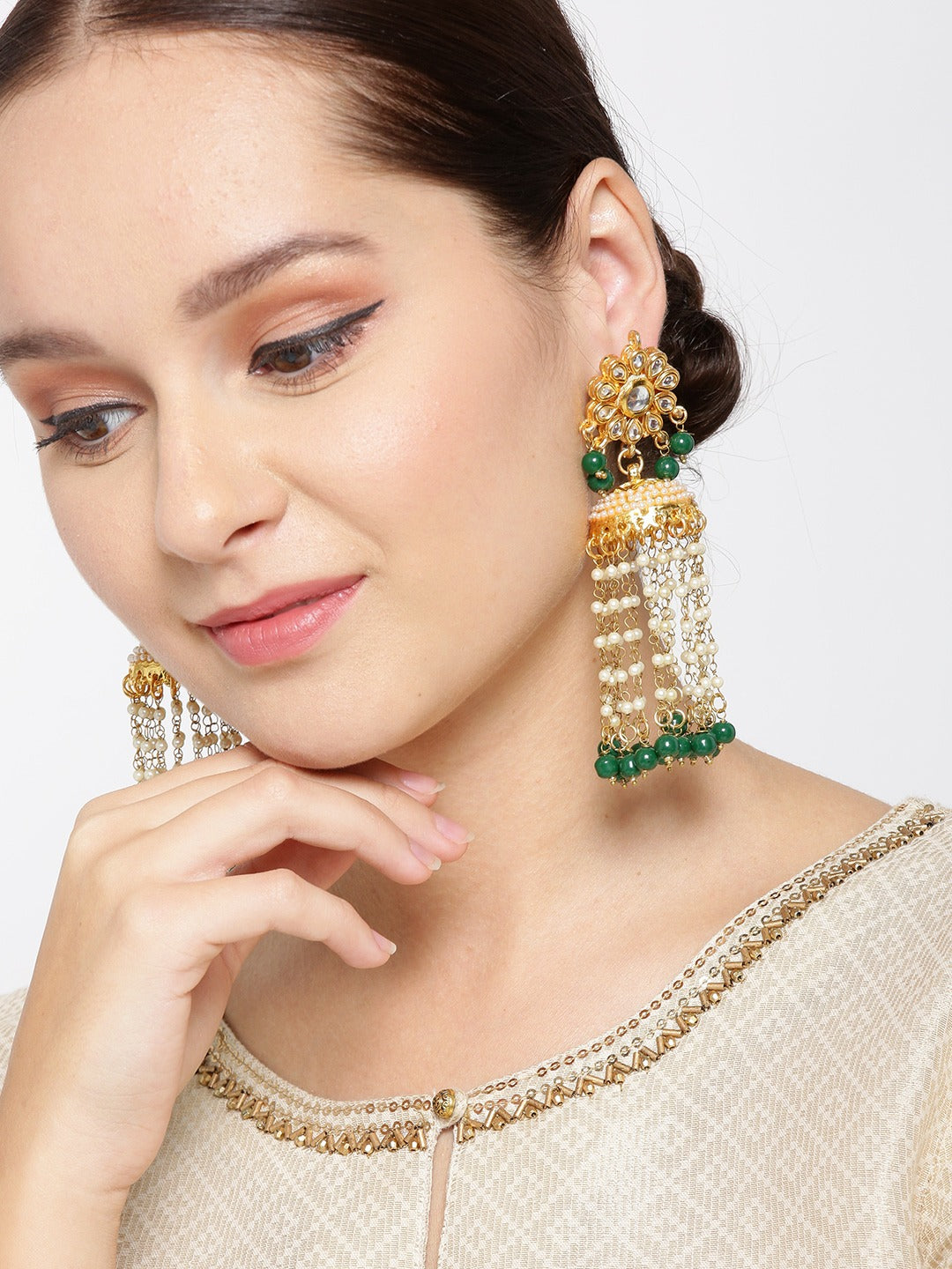 Green Pearl Kundan Jhumka