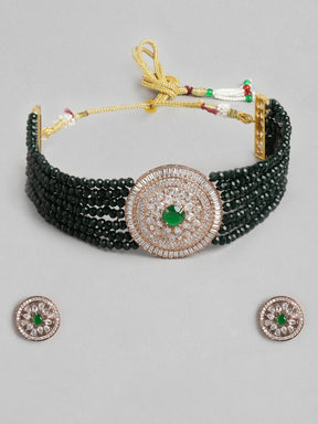 Green Rose Cubic Zirconia Ethnic Jewellery Set