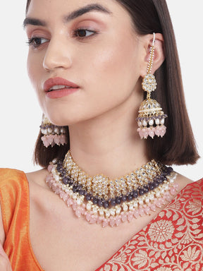 Grey Kundan-Studded Handcrafted Jewellery Set