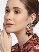 Red & Black Kundan Star Shaped Drop Earrings