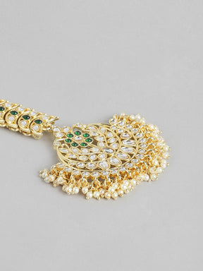 Green & Off-White Gold-Plated Handcrafted Kundan-Studded Maang Tika