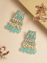 Turquoise Blue & Gold-Plated Dome Shaped Drop Earrings