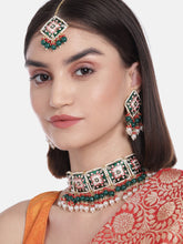 Gold-Plated White & Green Kundan-Studded Handcrafted Jewellery Set