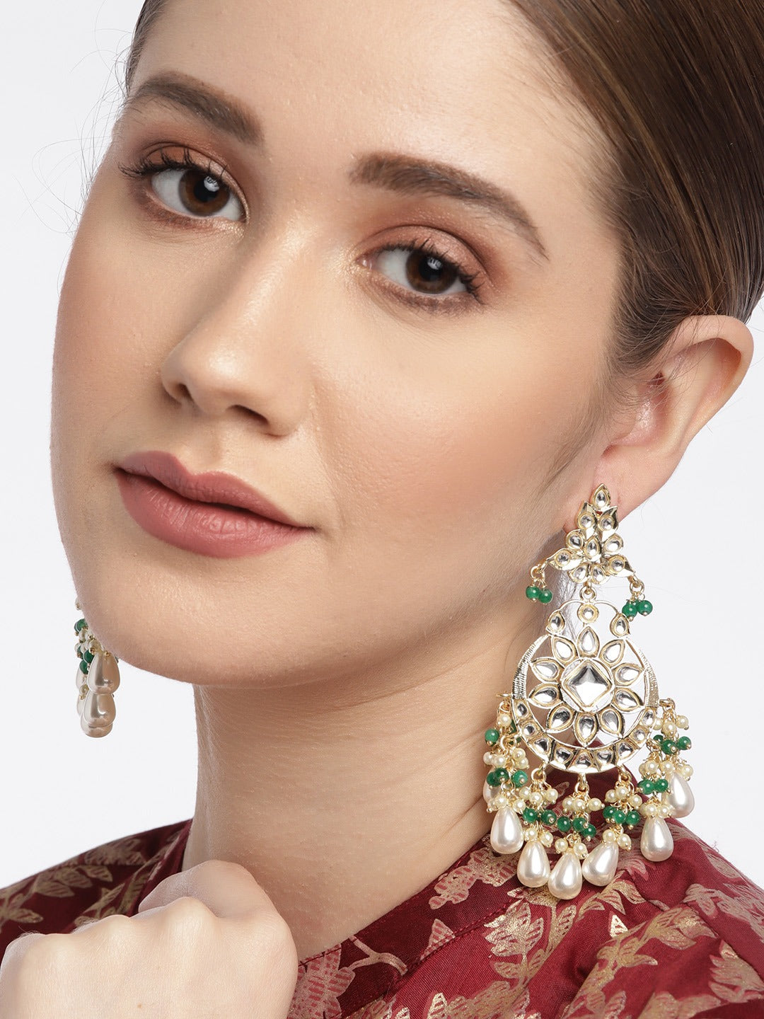 Green Kundan Classic Drop Earrings