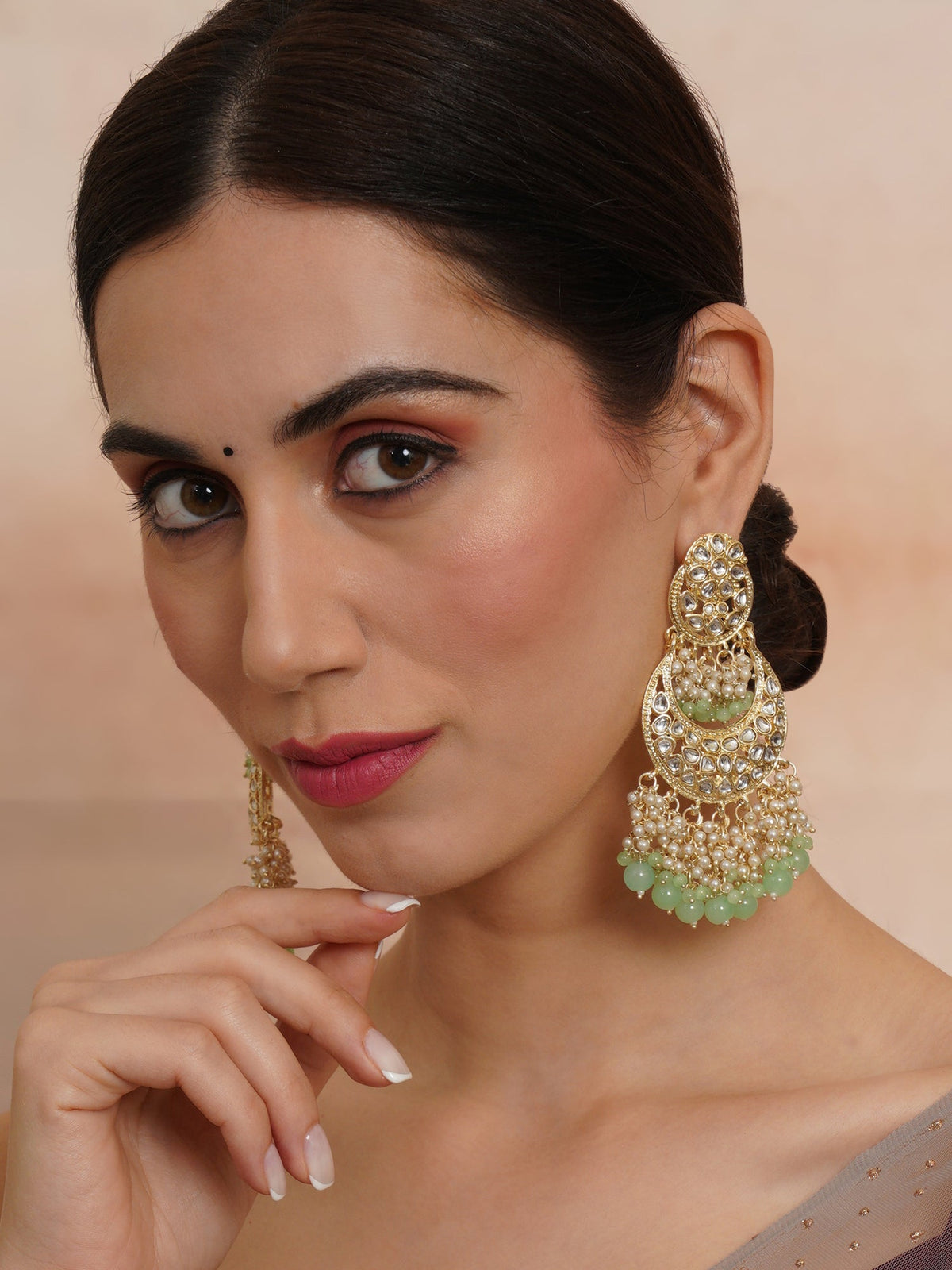 Kundan Crescent Shaped Chandbalis Earrings