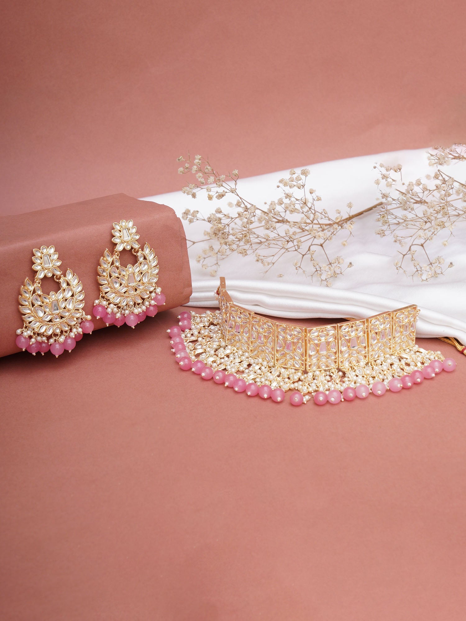 Pink Handcrafted Kundan Choker Set